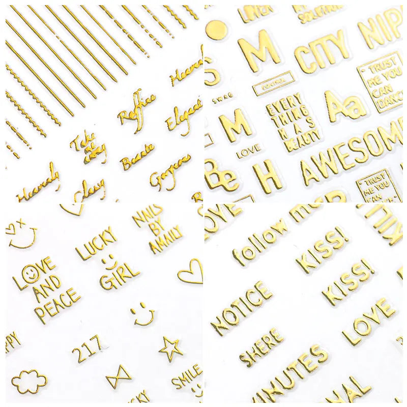 1 Pieces Gold Nail Stickers 3D Nail Art Decals Adhesive Glitter Star Jewelry Geometry Manicure Slider Decor Nail Accessories