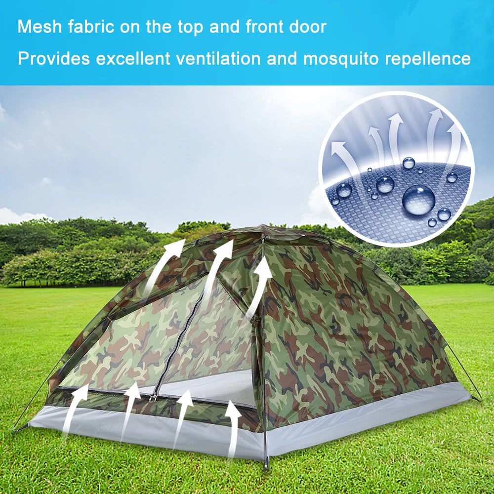 1/2 Person Camping Tent Beach Tent Single Layer Tent Portable Camouflage Polyester PU1000mm Camping Hiking Outdoor Tent